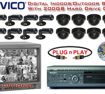 NUVICO 16 BLACK & WHITE CAMERA SYSTEM WITH 8 INDOOR/OUTDOOR BULLET CAMERAS AND 8 INDOOR DOME CAMERAS