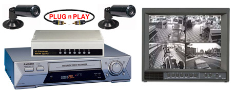 COMPLETE 2 B/W ANALOG SECURITY CAMERA SYSTEM WITH *** Samsung SRV-960 Hour Recorder***
