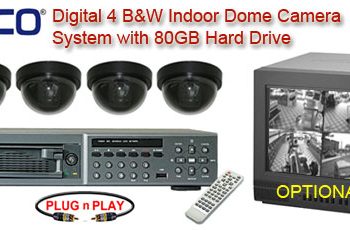 COMPLETE 4 BLACK & WHITE INDOOR DOME CAMERA SYSTEM WITH NUVICO DIGITAL RECORDER