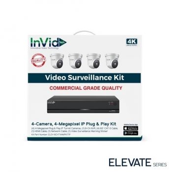 InVid ELEV-8CHTX4MPKITIP-8TB 4 Megapixel 4K Plug & Play IP Turret Cameras with 8 Channel Network Video Recorder, 8TB