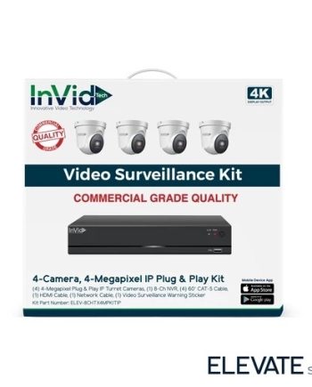 InVid ELEV-8CHTX4MPKITIP-8TB 4 Megapixel 4K Plug & Play IP Turret Cameras with 8 Channel Network Video Recorder, 8TB