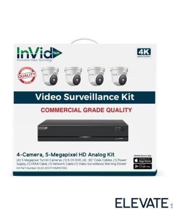 InVid ELEV-8CHTX5MPKITAN-4TB 4K 5 Megapixel 4 Turret Cameras with 8 Channel Digital Video Recorder, 4TB
