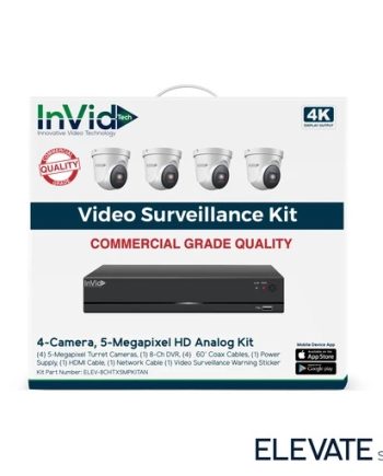 InVid ELEV-8CHTX5MPKITAN-8TB 4K 5 Megapixel 4 Turret Cameras with 8 Channel Digital Video Recorder, 8TB