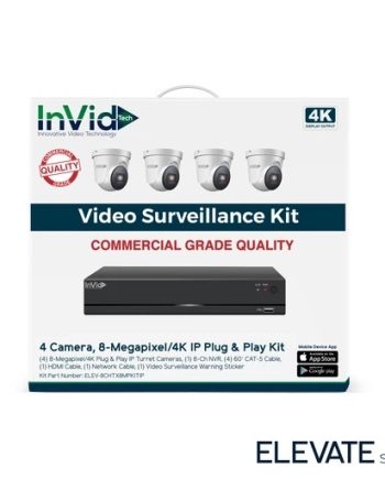 InVid ELEV-8CHTX8MPKITIP-2TB 8 Megapixel 4K Plug & Play IP Turret Cameras with 8 Channel Network Video Recorder, 2TB