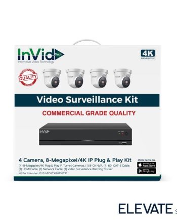 InVid ELEV-8CHTX8MPKITIP 8 Megapixel/4K Plug & Play IP Turret Cameras with 8 Channel Network Video Recorder, No HDD