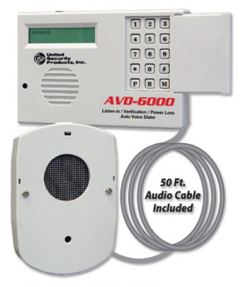 United Security Products AVD-6000 Auto Voice Dialer w/Verification Speaker, 50′ cable, PLS, PRS and Low Batt indicator