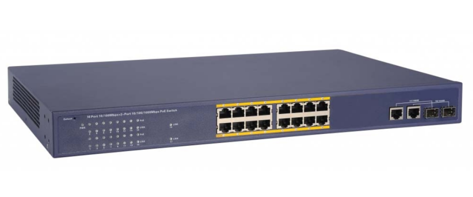 Cantek CT-W-POESW16P-2G-450 16 Ports Pot Fiber Switch with 10/100/1000Mbps Uplink