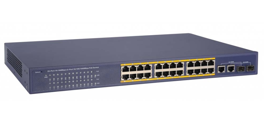 Cantek CT-W-POESW24P+2G-450 24 Port PoE Fiber Switch, Total Output 450W