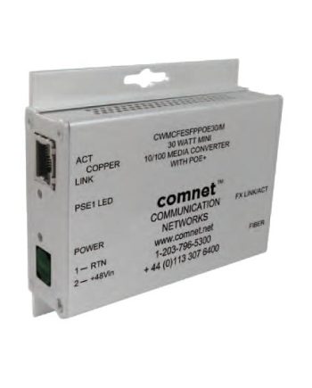Comnet CWMCFESFPPoE30/m Commercial Grade 100Mbps Media Converter with 48V POE, Mini, SFP Required