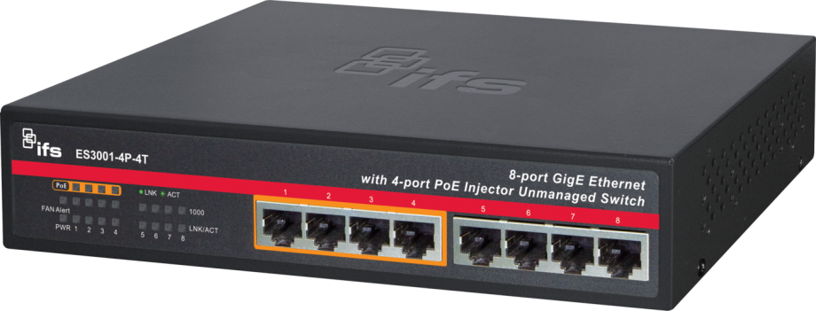 GE Security Interlogix ES2001-4P-4T 8-Port Unmanaged Ethernet Switch
