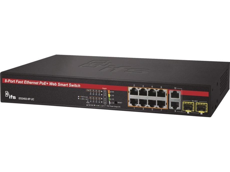 GE Security Interlogix ES2402-8P-2C 8-Port Fast Ethernet PoE-at Web Smart Managed Switch