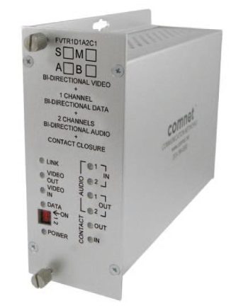 Comnet FVTR1A2D1C1M1B Bi-directional Video Receiver + 2 Bi-directional Audio Channels + Bi-directional Data + Bi-directional Contact Transceiver, mm, 1 Fiber