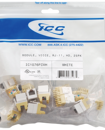 ICC IC1076FCWH HD RJ-11 Keystone Jacks, 25-Pk, White