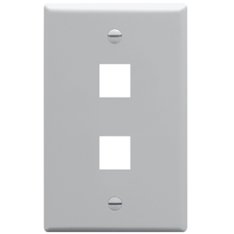 ICC IC107F02GY Faceplate, Flat, 1-Gang, 2-Port, Gray