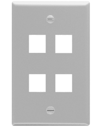 ICC IC107F04GY Faceplate, Flat, 1-Gang, 4-Port, Gray