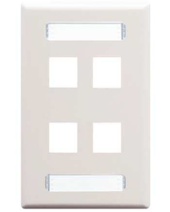 ICC IC107S04WH Faceplate, ID, 1-Gang, 4-Port, White