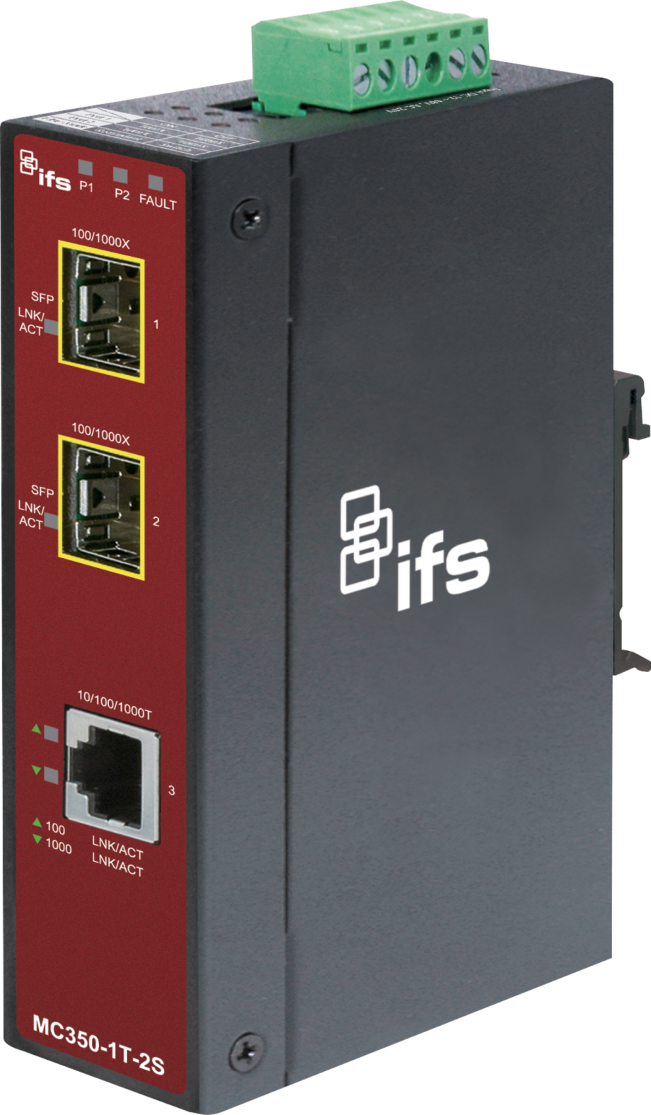 GE Security Interlogix MC350-1T-2S Gigabit Ethernet to 2-Port SFP Industrial Media Converter