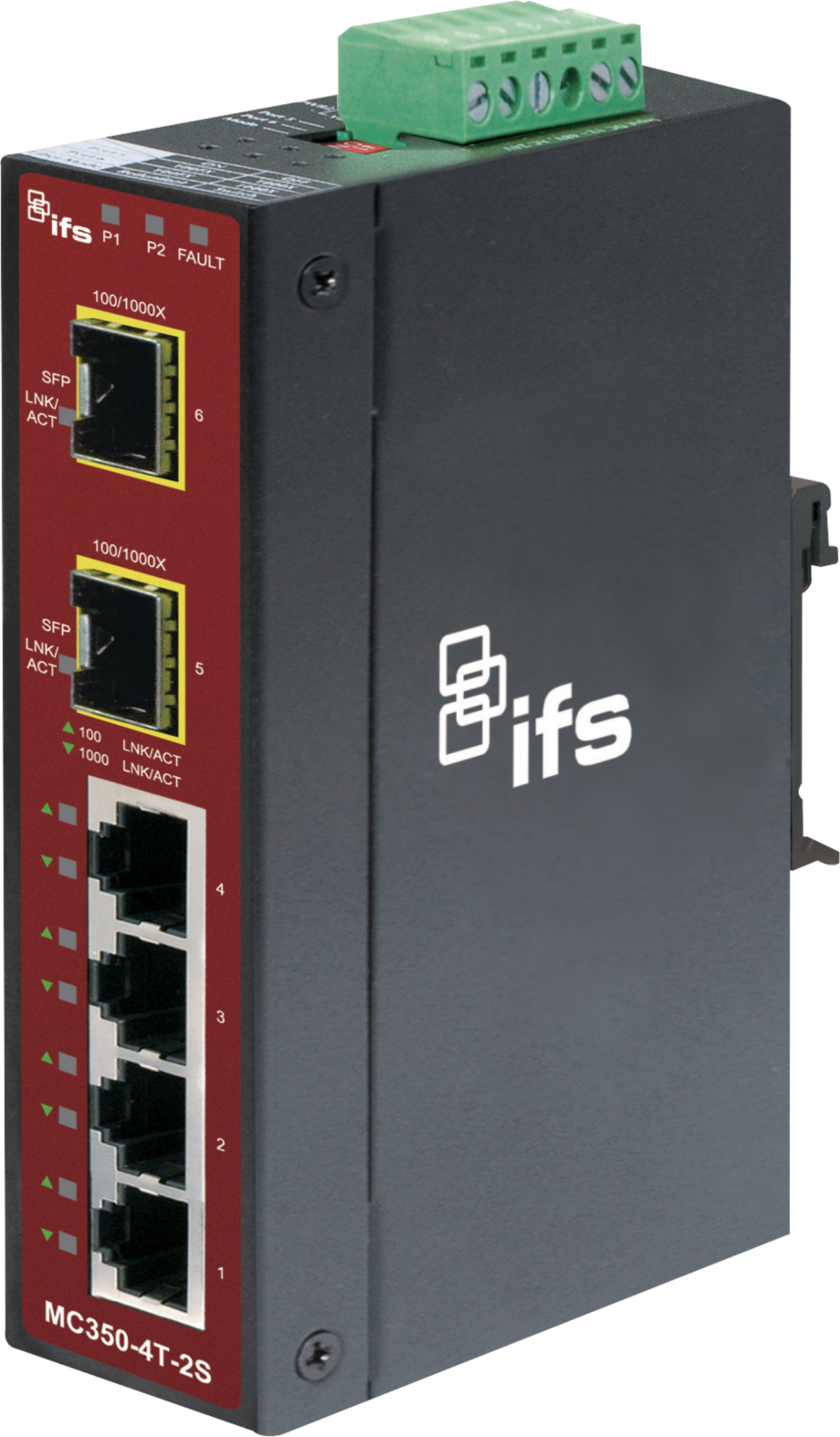 GE Security Interlogix MC350-4T-2S 4-Port Gigabit Ethernet to 2-Port SFP Industrial Media Converter