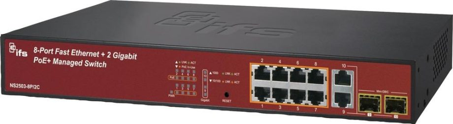 GE Security Interlogix NS2503-8P-2C 8-Port Fast Ethernet PoE-af/at Managed Switch