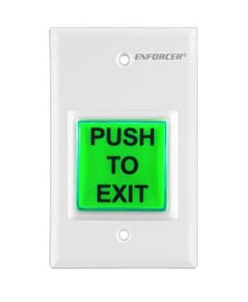 Seco-Larm SD-7223GW-LQ   Illuminated Green 2″ Square “PUSH-TO-EXIT” Button With Single-Gang White Plate