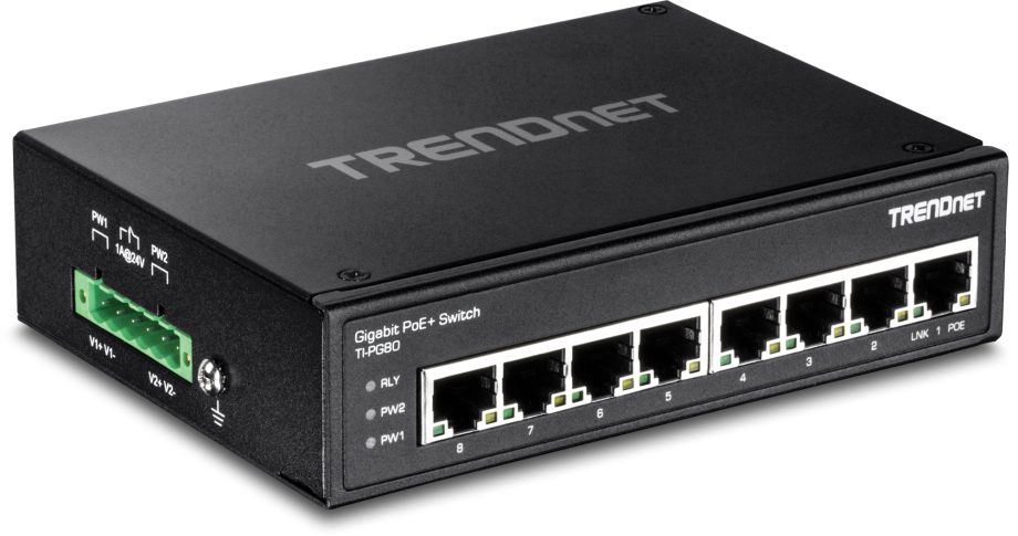 TRENDnet TI-PG80 8-Port Hardened Industrial Gigabit PoE+ DIN-Rail Switch
