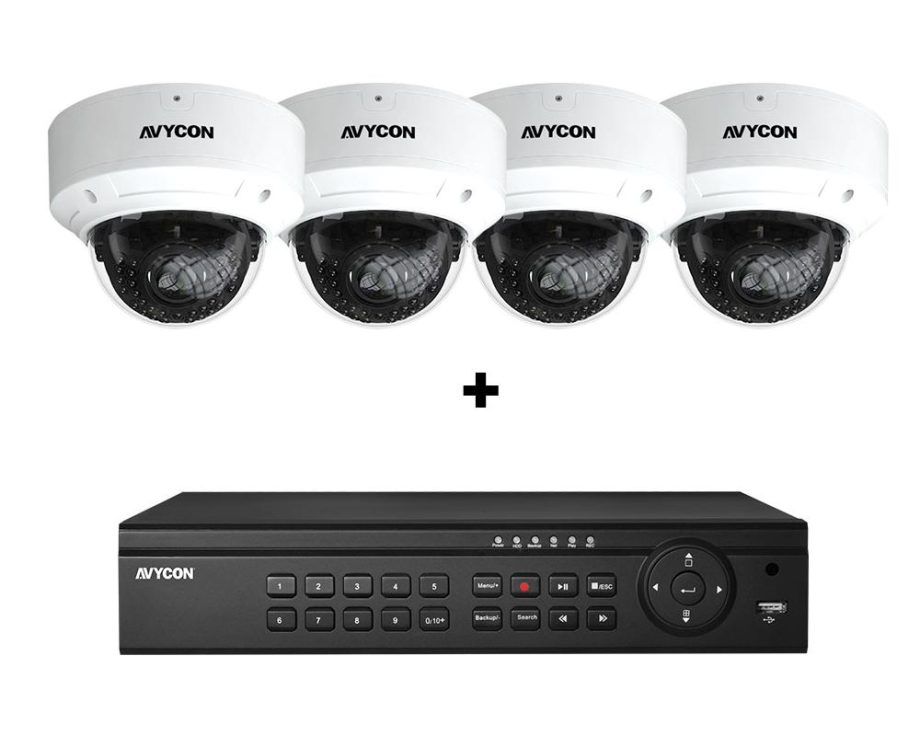 Avycon AVK-HN41V4-2T 4 Channel NVR, 2TB with 4 x 4MP H.265 Outdoor Dome Cameras