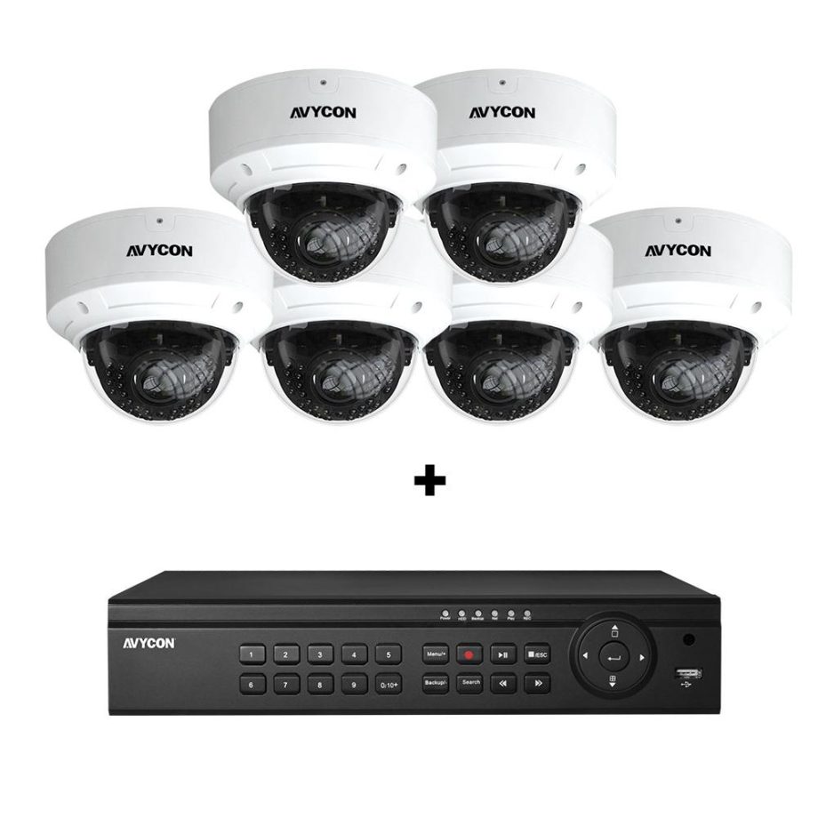 Avycon AVK-HN41V6-4T  8 Channel NVR, 2TB with 6 x 4MP H.265 Outdoor Dome Cameras