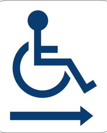 Camden Door Controls CM-25-2AR Narrow Push Plate Switch, Vertical Mounting, WHEELCHAIR Symbol with ARROW Right, Blue Graphics