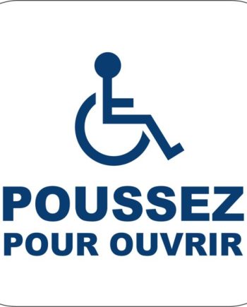 Camden Door Controls CM-25-4F Narrow Push Plate Switch, Vertical Mounting, ‘WHEELCHAIR’ and ‘POUSSEZ POUR OUVRIR’, Blue Graphics
