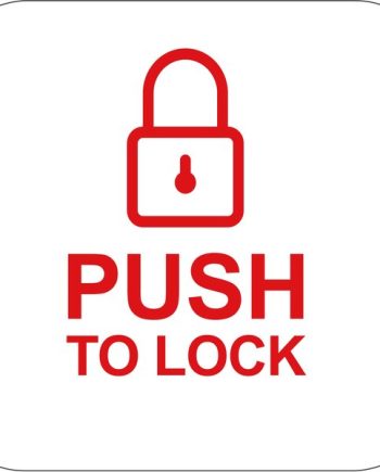 Camden Door Controls CM-25H-8B Narrow Push Plate Switch, Horizontal Mounting, ‘LOCK Symbol’ and ‘PUSH TO LOCK’, Red Graphic