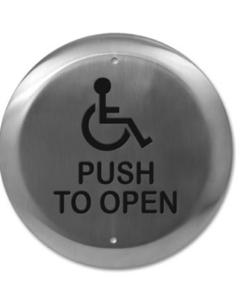 Camden Door Controls CM-40-4 4 1/2″ Round Push Plate Switch, ‘WHEELCHAIR’ Symbol and ‘PUSH TO OPEN’, Blue