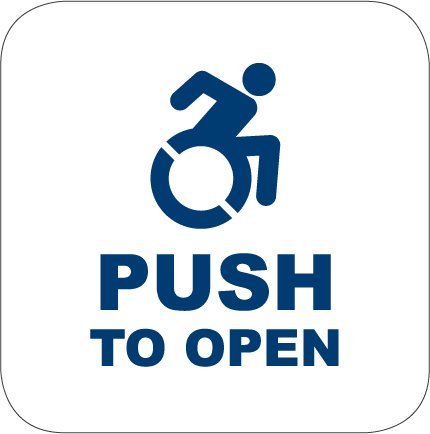 Camden Door Controls CM-45-A4 4 1/2″ Square Push Plate Switch, Concealed Screws, ‘ACTIVE WHEELCHAIR’ Symbol and ‘Push to Open’ Text, Blue