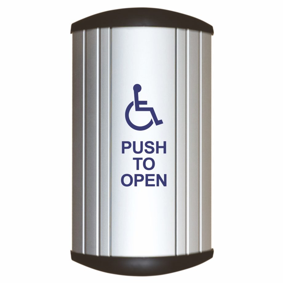 Camden Door Controls CM-7509-4 9″ Long Column(tm) Push Plate Switch, ‘WHEELCHAIR’ Symbol and ‘PUSH TO OPEN’