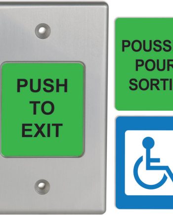 Camden Door Controls CM-9700C Single Gang Faceplate, Switch with 3 English and French Labels (‘PUSH TO EXIT’, POUSSEZ POUR SORTIR, WHEELCHAIR Symbol)