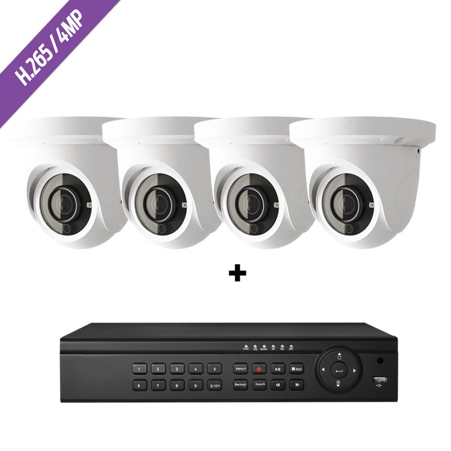 Cantek Plus CTPK-NH41E4-2T 4 Channel NVR, 2TB with 4 x 4MP H.265 Outdoor Eyeball Cameras