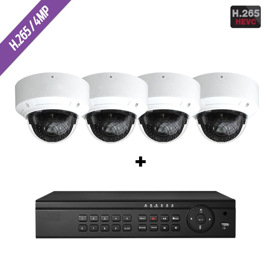 Cantek Plus CTPK-NH41V4-2T 4 Channel NVR, 2TB with 4 x 4MP H.265 Outdoor Dome Cameras