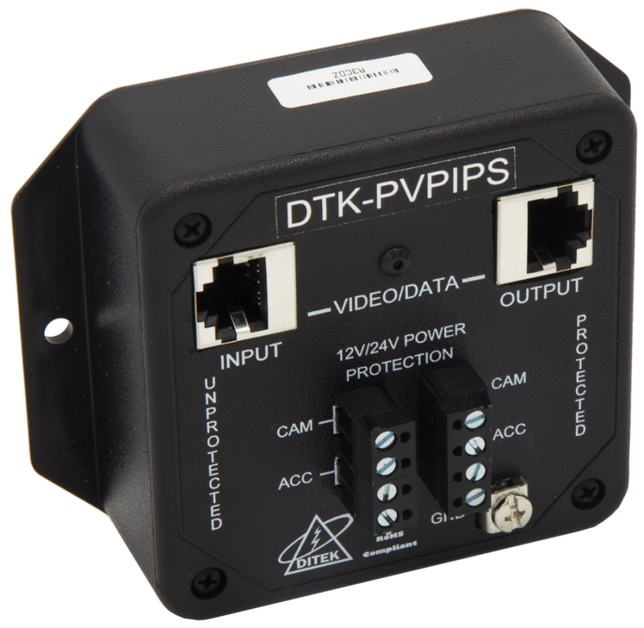 Ditek DTK-PVPIPS IP Video Power and Data Surge Protector, Shielded RJ45 In/Out, 6.8V Clamp