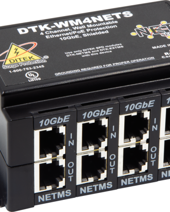Ditek DTK-WM4NETS 4 Channel Wall Mount POE Ethernet Protector, 1U, Shielded RJ45 In/Out, 10GbE
