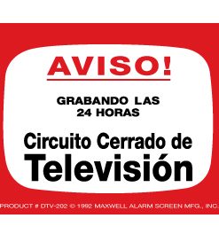 Maxwell DTV-202S-1 CCTV Decal – Spanish – 4 x 3 – Red & Black (Single Piece)