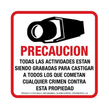 Maxwell DTV-204S-1 CCTV Decal – Spanish – 4 x 4 Red & Black (Single Piece)