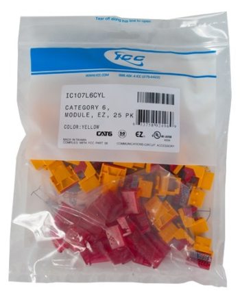 ICC IC107L6CYL CAT6 RJ45 Keystone Jack for EZ Style, 25 Pack, Yellow