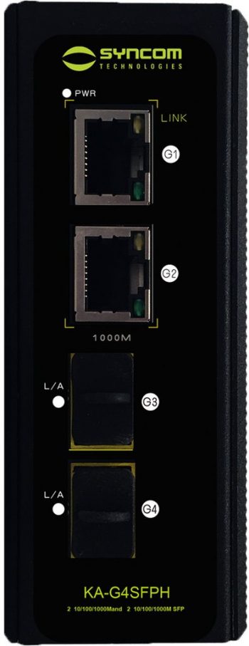Syncom KA-G4SFPH Hardened Media Converter with 2 Port Gigabit Ethernet & 2 Port Gigabit SFP