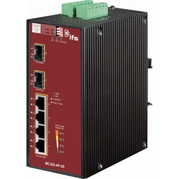 GE Security Interlogix MC352-4P-2S 4-Port Gigabit Ethernet to 2-Port SFP Industrial Media Converter