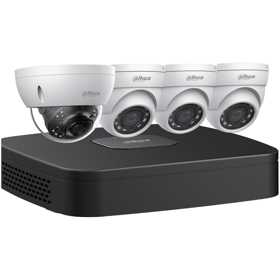 Dahua N448D42 3×4 Megapixel Eyeball and One (1) 4K Dome Network Cameras with One (1) 4 Channel 4K NVR, No HDD