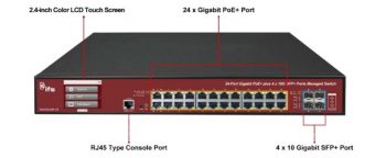 GE Security Interlogix NS4702-24P-4X 24 Port POE-at Managed Switch with 4 Combo ports and LCD Display