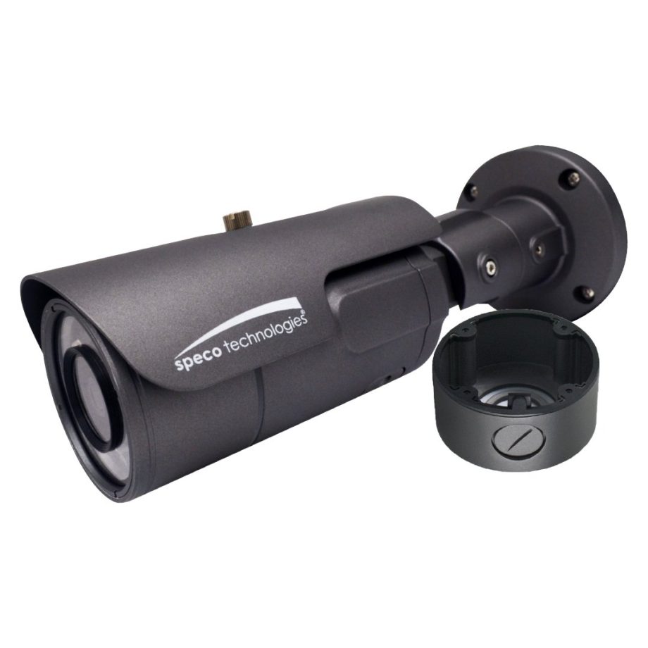 Speco O8FB7M 8.29 Megapixel Network IR Outdoor 4K Bullet Camera with Junction Box, 3.6-11mm Lens, Dark Grey