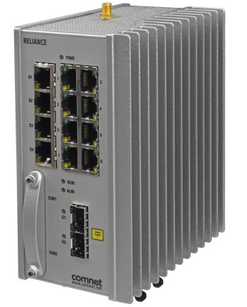Comnet RLGE2FE16R-S-11-28P-CGU RLGE2FE16R with 2 × 100/1000 FX SFP, 8 × 10/100 TX PoE+, 2G/3G GPRS/UMTS Cellular Modem