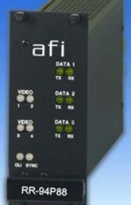 American Fibertek RT-94P88 Four 10 Bit Video and Two Digital Two Way Audio Rack Card Tx 12dB MM 1 Fiber