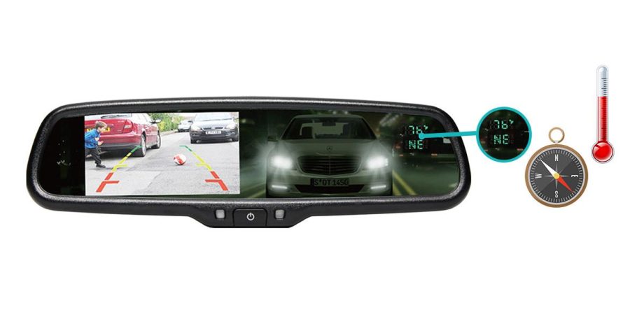 RVS Systems RVS-718-CT G-Series 4.3 inch Rear View Replacement Mirror Monitor with Compass and Temperature