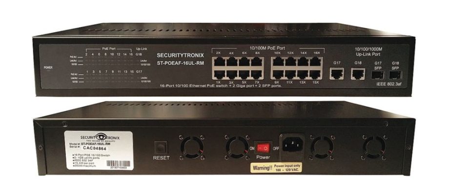 SecurityTronix ST-POEAF-16UL-RM 16 Port 10/100 Ethernet PoE Switch